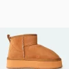 Store Theo Chestnut Brown Faux Suede Ultra Mini Ankle Platform Boots Flats | Faux Fur Ankle Boots