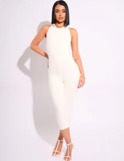 Best Sale Tie Back Luxe Slinky Capri Jumpsuit White Jumpsuits & Playsuits