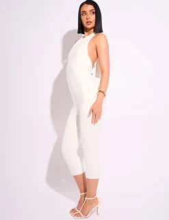 Best Sale Tie Back Luxe Slinky Capri Jumpsuit White Jumpsuits & Playsuits