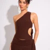 Fashion Tie Back Luxe Slinky One Shoulder Top Co-ords | Tops