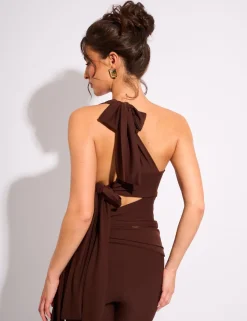 Fashion Tie Back Luxe Slinky One Shoulder Top Co-ords | Tops