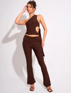 Fashion Tie Back Luxe Slinky One Shoulder Top Co-ords | Tops