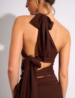 Fashion Tie Back Luxe Slinky One Shoulder Top Co-ords | Tops