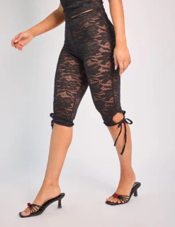 New Tie Detail Lace Capri Leggings Joggers & Leggings | Joggers & Leggings