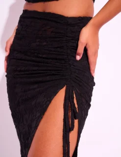 Cheap Tie Detail Textured Floral Split Maxi Skirt Co-ords | Skirts