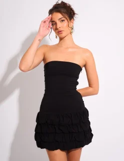 Clearance Tiered Ruffle Hem Bandeau Mini Dress Dresses