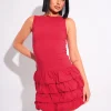 Flash Sale Tie Ruffle Hem Racer Mini Dress Dresses