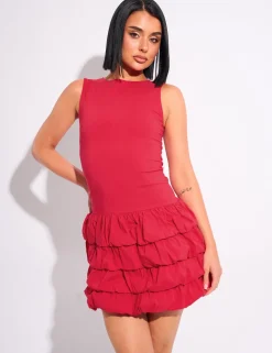Flash Sale Tie Ruffle Hem Racer Mini Dress Dresses