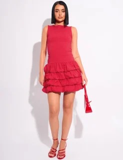 Flash Sale Tie Ruffle Hem Racer Mini Dress Dresses