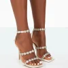 Cheap Tilly Off Satin Sparkly Diamante Strappy Square Toe Heels Strappy Heels | Diamante Heels