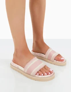 Cheap Toile Baby Embroidered Print Slide Sandals Flats