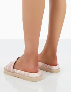 Cheap Toile Baby Embroidered Print Slide Sandals Flats