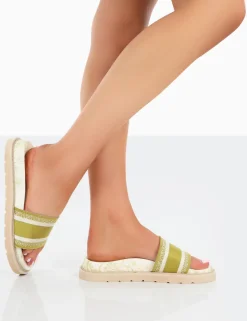 Shop Toile Sage Embroidered Print Slide Sandals Flats