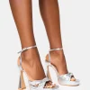 Hot Trendsetter Silver Knot Detail Flare Platform Heels Silver Heels | Platform Heels