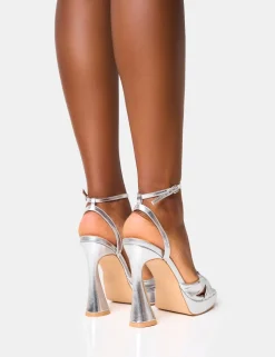Hot Trendsetter Silver Knot Detail Flare Platform Heels Silver Heels | Platform Heels