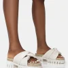 Store Trina Ecru PU Raffia Twist Strap Slider Sandals Flats
