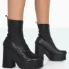 Cheap Trix Black Stretch PU Platform Ankle Boots Platform Heels | Heeled Boots