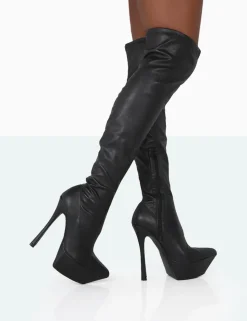 Online Trixie Grain Pu Stiletto Platform Over the Knee Boots High Heels | Heeled Boots