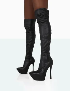 Online Trixie Grain Pu Stiletto Platform Over the Knee Boots High Heels | Heeled Boots