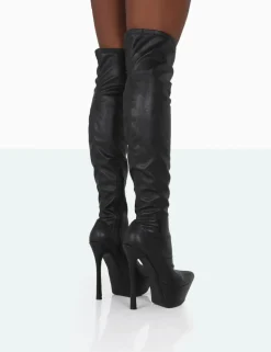 Online Trixie Grain Pu Stiletto Platform Over the Knee Boots High Heels | Heeled Boots