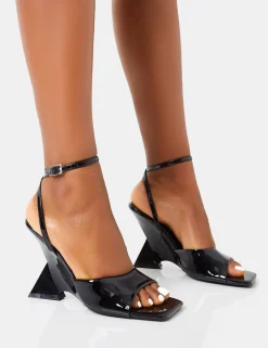 New Twin Flame Wrap Around Barely There Inverted Wedged High Heels Wedges | Square Toe Heels