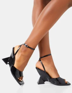 New Twin Flame Wrap Around Barely There Inverted Wedged High Heels Wedges | Square Toe Heels