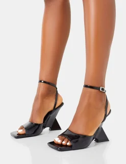 New Twin Flame Wrap Around Barely There Inverted Wedged High Heels Wedges | Square Toe Heels