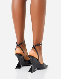 New Twin Flame Wrap Around Barely There Inverted Wedged High Heels Wedges | Square Toe Heels