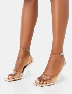 Hot Twin Flame Silver Mirror Perspex Wrap Around Inverted High Heels Silver Heels | Square Toe Heels