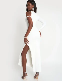 Online Twist Strap Asymmetric Luxe Slinky Maxi Dress Sculpt & Leisure | Kaiia The Label