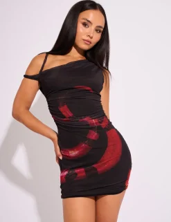Clearance Twist Strap Snake Print Dress Black & Red Dresses