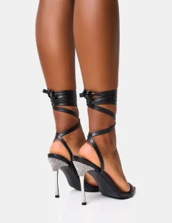 Cheap Ultimate Lace Up Diamante Encrusted Pointed Toe Stiletto Heels Diamante Heels | Lace Up Heels