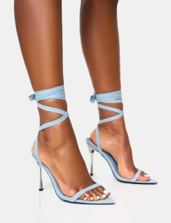 Discount Ultimate Denim Lace Up Diamante Encrusted Pointed Toe Stiletto Heels Diamante Heels | Lace Up Heels