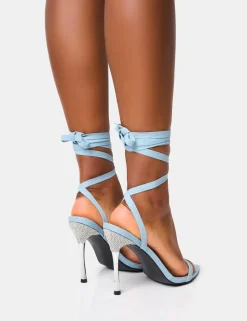 Discount Ultimate Denim Lace Up Diamante Encrusted Pointed Toe Stiletto Heels Diamante Heels | Lace Up Heels