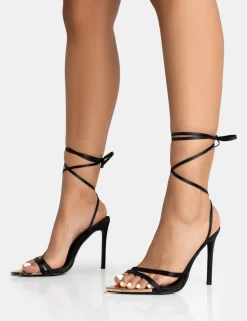Outlet Unapologetic Satin Barely There Gold Pointed Toe Stiletto Heels Barely There Heels | Lace Up Heels