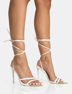Flash Sale Unapologetic Satin Barely There Gold Pointed Toe Stiletto Heels Barely There Heels | Lace Up Heels