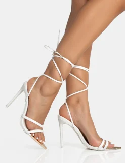Flash Sale Unapologetic Satin Barely There Gold Pointed Toe Stiletto Heels Barely There Heels | Lace Up Heels