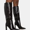 Best Undone Patent Croc Knee High Zip Up Thin Block Heeled Boots Block Heels | Heeled Boots