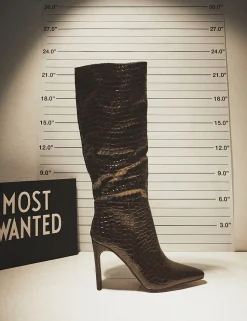 Best Undone Patent Croc Knee High Zip Up Thin Block Heeled Boots Block Heels | Heeled Boots