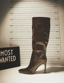 Best Undone Patent Croc Knee High Zip Up Thin Block Heeled Boots Block Heels | Heeled Boots