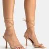 Best Unruly Nude Pu Perspex Strappy Lace Up Pointed Toe Stiletto Heels Lace Up Heels | Mid Heels