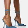 Outlet Vada Denim Slingback Lace Up Pointed Court Stiletto Heels Back In Stock | Court Heels