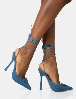 Outlet Vada Denim Slingback Lace Up Pointed Court Stiletto Heels Back In Stock | Court Heels