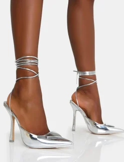 Best Vada Mirror Slingback Lace Up Pointed Court Stiletto Heels Back In Stock | Court Heels