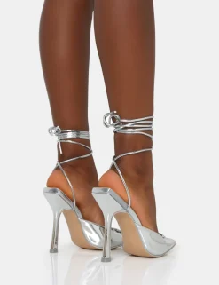 Best Vada Mirror Slingback Lace Up Pointed Court Stiletto Heels Back In Stock | Court Heels