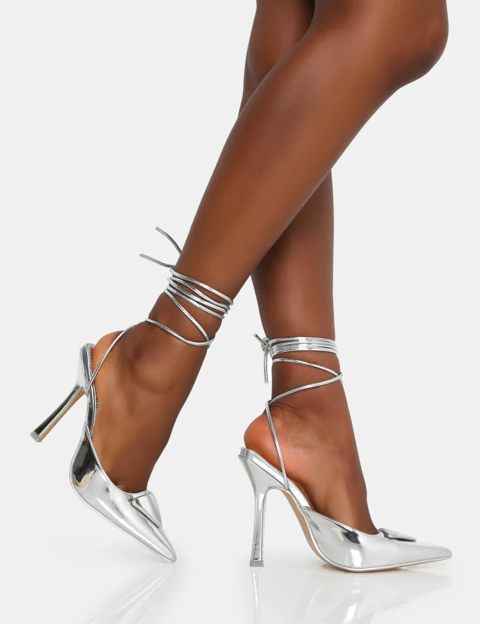 Best Vada Mirror Slingback Lace Up Pointed Court Stiletto Heels Back In Stock | Court Heels