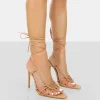 Outlet Valencia Nude Pu Strappy Lace Up Pointed Toe Stiletto Heels 5" Heels | Lace Up Heels