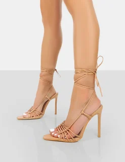 Outlet Valencia Nude Pu Strappy Lace Up Pointed Toe Stiletto Heels 5