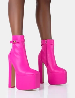 Best Vally Hot PU Extreme Platform Square Block Heeled Ankle Boots Square Toe Heels | Block Heels
