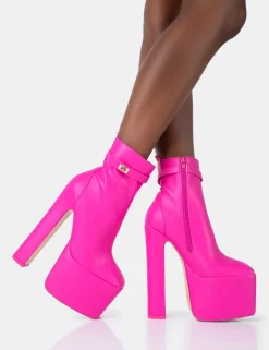 Best Vally Hot PU Extreme Platform Square Block Heeled Ankle Boots Square Toe Heels | Block Heels